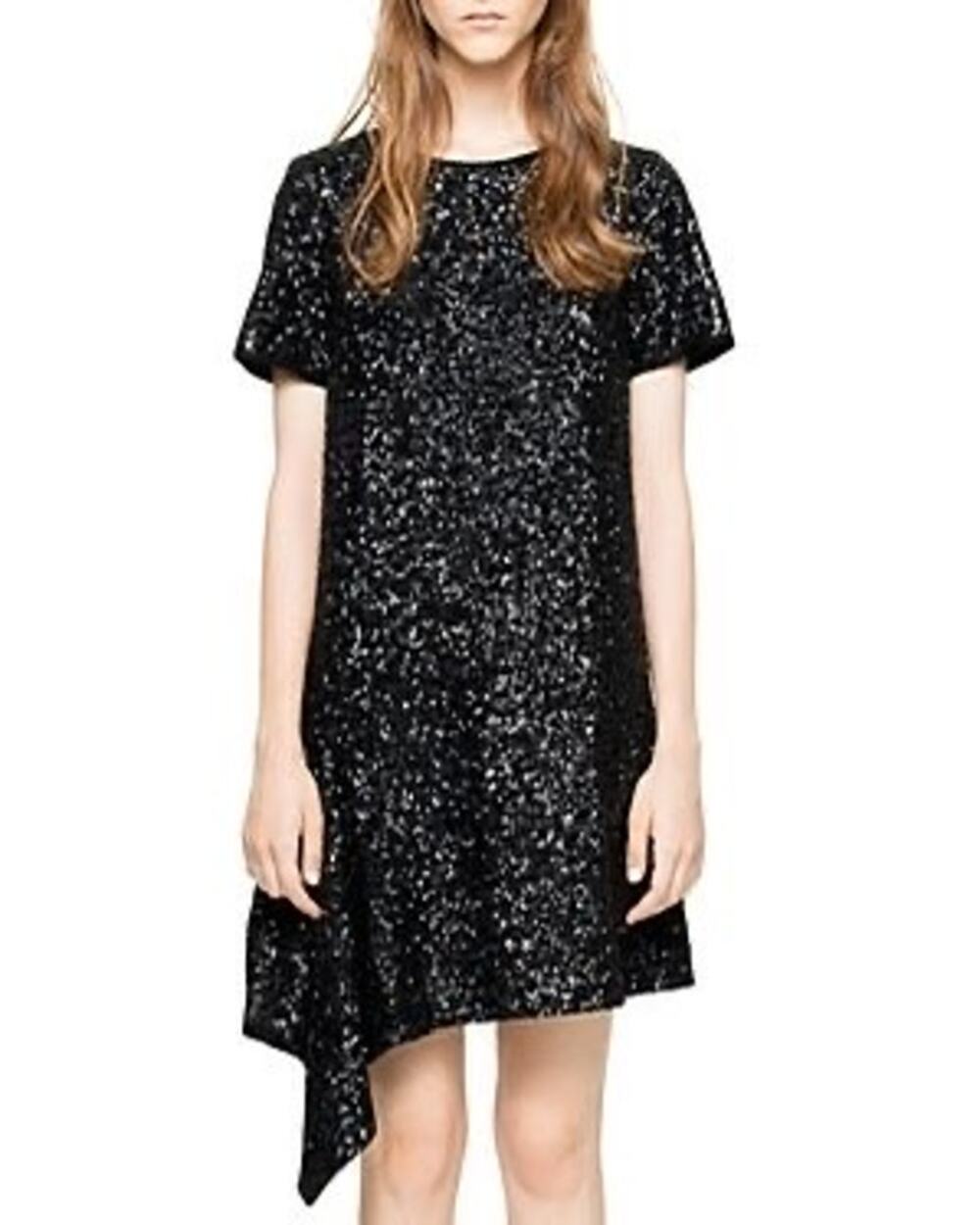 Zadig & Voltaire Deluxe Racine Sequined Dress Black Mini Handkerchief Hem Goth
